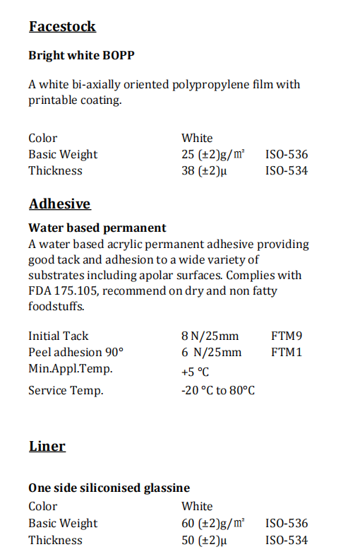 71qe1022 Bright White Bopp Water Based White Glassine