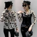 Vintage Chinese style flocked patchwork T-shirt