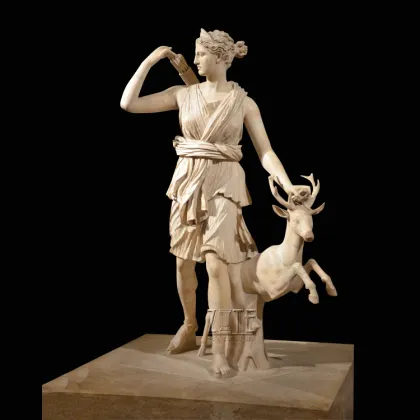 Ancient outdoor white marble moon goddess statue sculpture