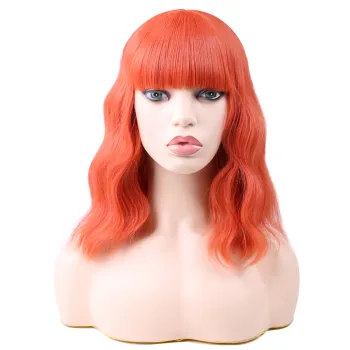 Wholesale Machine Made Water Wave Pink Wig With Bangs Cheap Cosplay Pixie Curls Short Bob Synthetic Hair Wigs With Highlights
