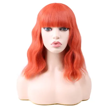 Wholesale Machine Made Water Wave Pink Wig With Bangs Cheap Cosplay Pixie Curls Short Bob Synthetic Hair Wigs With Highlights