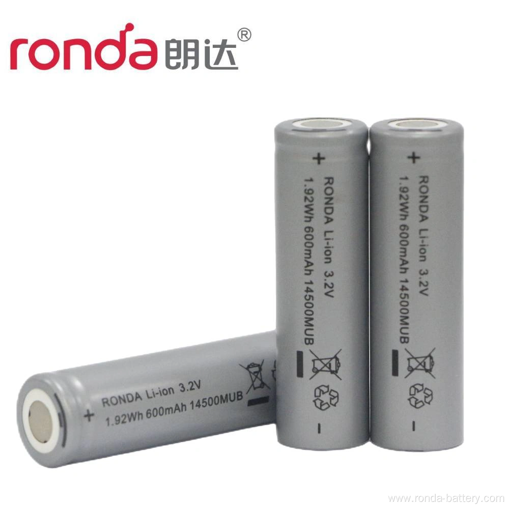 IFR14500-600mAh 3.2V Cylindrical LiFePO4 Battery China Manufacturer
