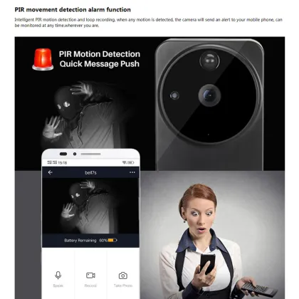 Tuya Smart Home WiFi Video Doorbell with Alexa, Google Cloud Recording, 6500mAh Battery, PIR Detection, 128GB