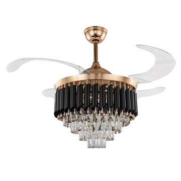 42 Inch Luxury Acrylic Retractable Chandelier Ceiling Fan Light with Remote Control