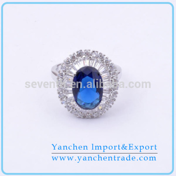 Gorgeous Design Big Stone Ring Design with Rhodium Plated Blue Sapphire CZ Diamond
