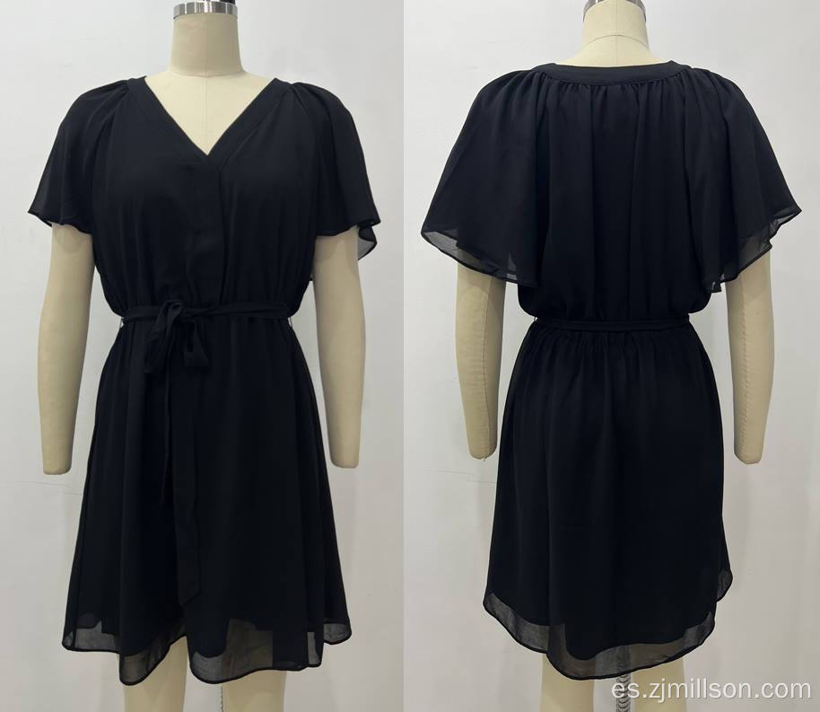 Corcha de cintura V Neck Chiffon Mini Vestidos para mujeres