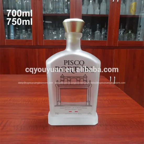 Frosted top grade 750ml glass spirit bottles for PISCO
