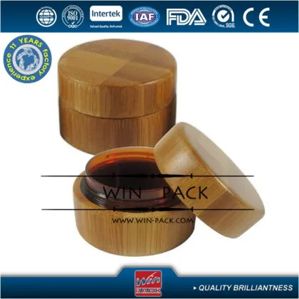 bamboo wooden plastic jar ,cosmetics cream empty jar,round wooden jars