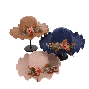 Cappello di paglia a filo di fiori - Cappello da sole alla spiaggia alla moda per viaggi estivi