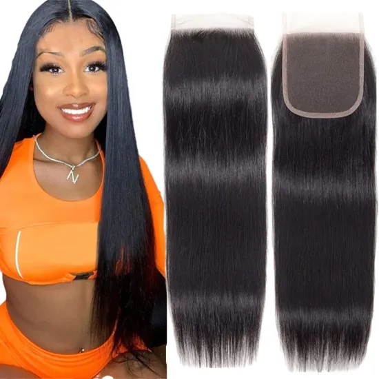 100%Unprocessed Brazilian Human Hair Top Straight Closure Straight Lace Closure Free Part With Baby Hair size 5x5 Lace closure