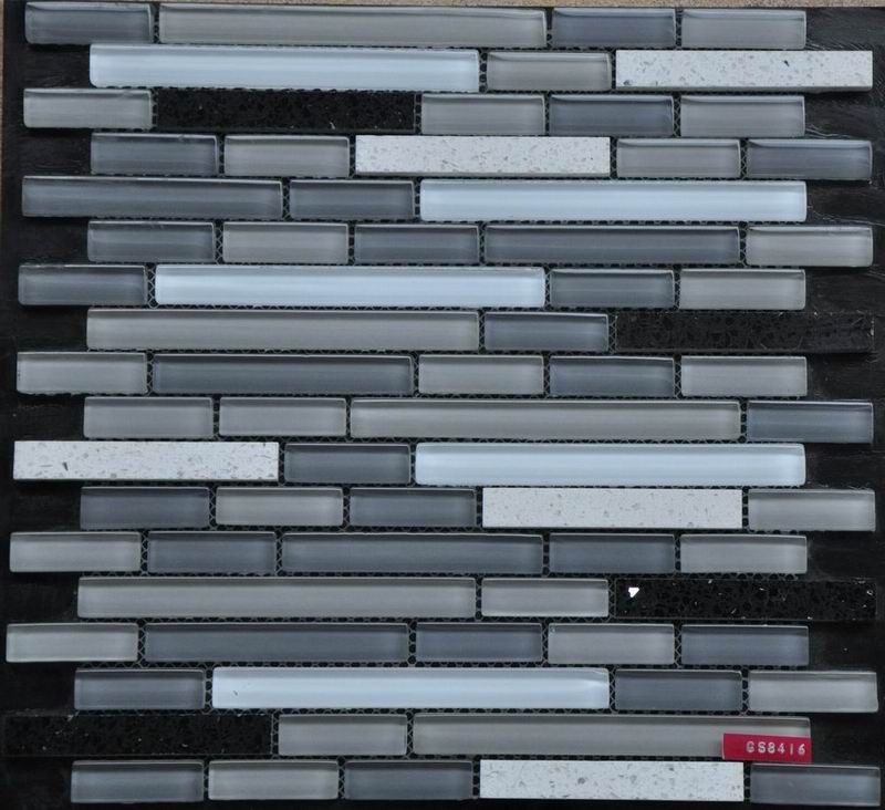 Gray Strip Glass Stone Mixed Decoration Mosaic