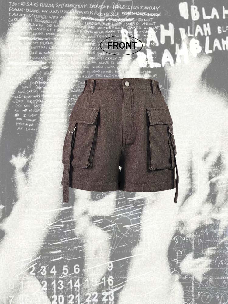 Elastic Mid Waist Cotton Cargo Shorts