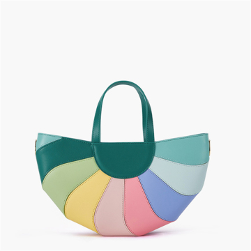 Unique Design Green Leather Fan-shaped Handbag