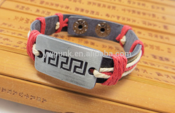 Carved Leather Bracelet for Men. New Design Plate Chain