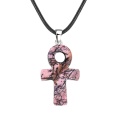 Rhodochrosite Handmade Craved Ankh Pendant (20x30mm) Necklace 45cm Black Cord