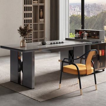 Modern Metal Base Extendable Kitchen Island Table with Storage Cabinet