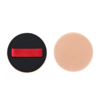 Hot Selling Dual-Side Color Flocking Powder Puff with Red Ribbon