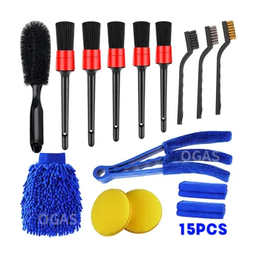 15Pcs Car Wash Kit: Wheel Brush, Waxing Sponge, Cleaning Tools & Microfiber Towel
