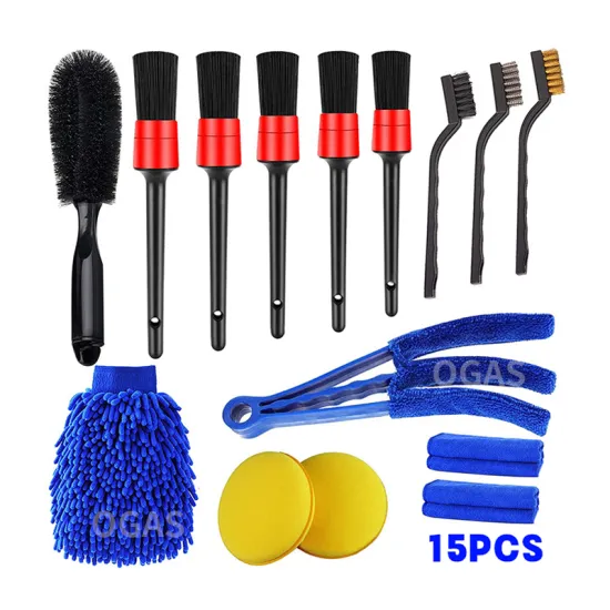 15Pcs Car Wash Kit: Wheel Brush, Waxing Sponge, Cleaning Tools & Microfiber Towel