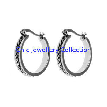 Stylish Twisted Cable Stainless Steel Huggie Earring, E015 Steel Color, Black Oem Huggie Earring