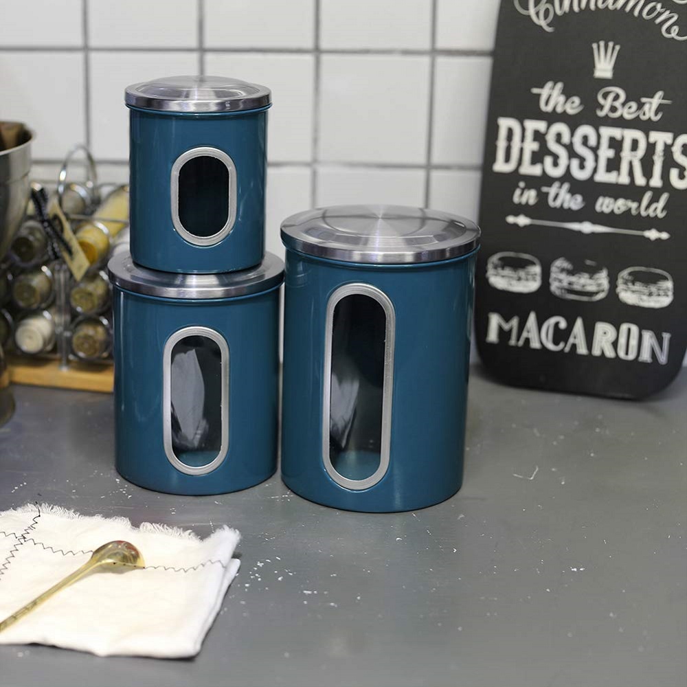 blue powder coating food canister