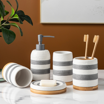 Ceramic Bathroom Set: Nordic Striped Design for Hotels