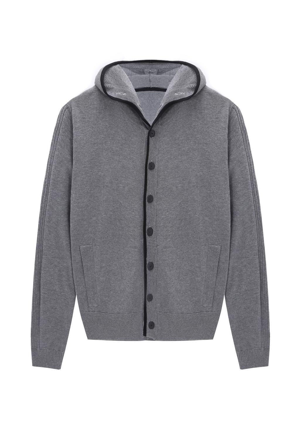 Men's Knitted Buttoned Contrast Placket Cardigan Hoodie