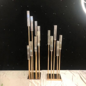 Wedding Gold Road Leader Flower Crystal Candle Set with 8 Cup Table Vase Stand for Centerpiece Decoration