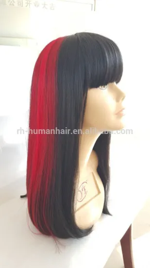 Hot sale beautiful 16 inch red color silky straight wigs synthetic