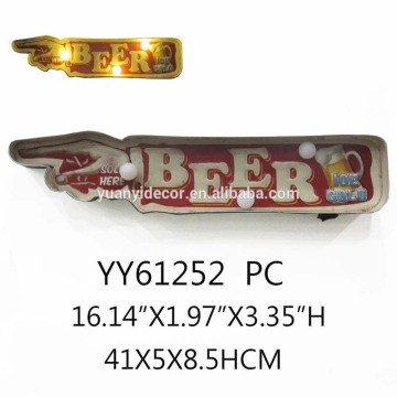 Wholesale beer printing embossed metal advising palque with LED light, metal wall arts