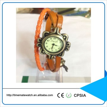 Vintage Leather Band Watch, Leather Watch Bracelet with leaves