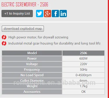 RONIX POWER TOOLS ELECTRIC SCREW DRIVER MODEL 2506
ELECTRIC SCREWDRIVER – 2506
 