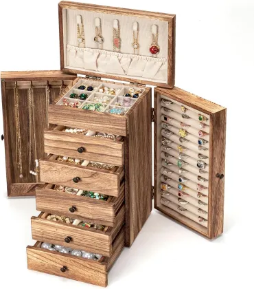 Modern Vintage Solid Wood Jewelry Box - Storage for Rings, Bracelets & Necklaces