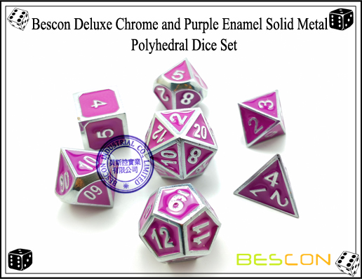 Bescon Deluxe Chrome and Purple Enamel Solid Metal Polyhedral Role Playing RPG Game Dice Set (7 Die in Pack)-2