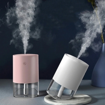 Mini humidificador de aire ultrasónico con purificador de aire del automóvil, capacidad de 350 ml, 800 mAh, ángulo ajustable