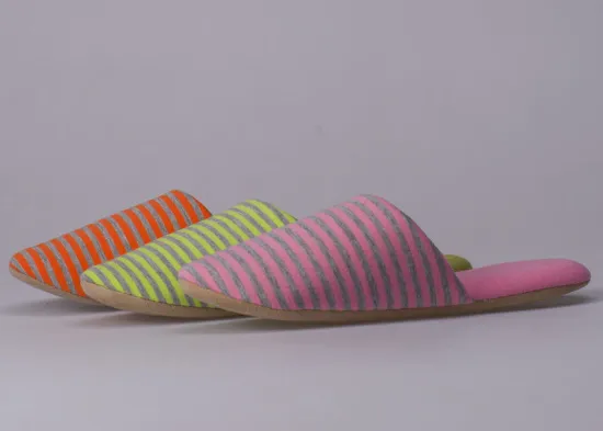 Textile Stripe Indoor Womens House Slippers For Spring &amp; Autumn
