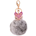 Rhinestone Fox pesona Keychain bola bulu kelinci untuk tas wanita