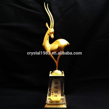 Factory Design Tibetan antelope Clear K9 Crystal Trophy With Gift