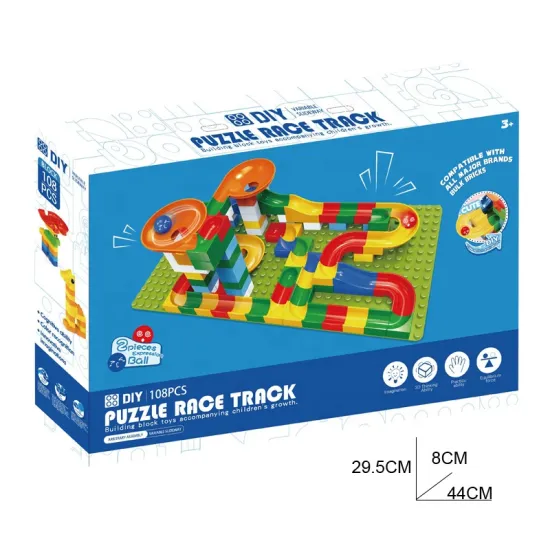 108pcs DIY Race Ball Track Blocks - 3 in 1 Educational Cartoon Building Toys