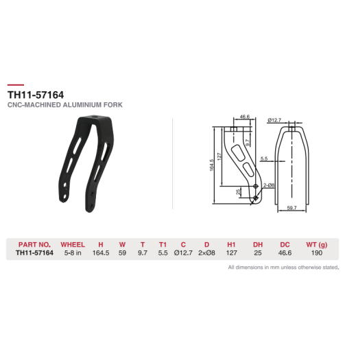 TH11-57164 알루미늄 포크는 5인치 휠에 맞습니다.