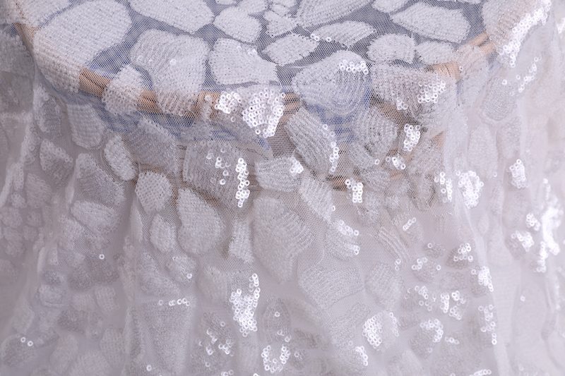 3mm Chalk White Sequin Embroidery Fabric