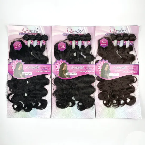 Hot sale Adorable  Synthetic Hair Bundles With Free Machine Made 4*4 Lace Closure Amazing Body Wave 4pcs 24Inch