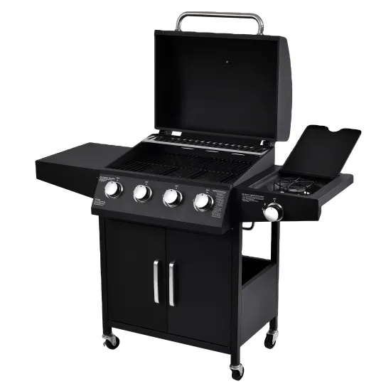 Outdoor Garden Stainless Barbeque Flat Gas Grill 4 Burner Indoor Kebab Barbecue Grill Machine With Side Furnace
