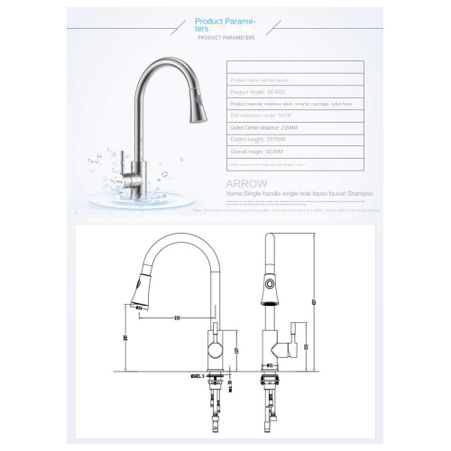 304 Stainless-Steel Pull Down Sprayer Kitchen Sink Faucet