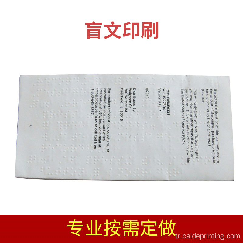 Braille Ambalaj Braille Baskı Plastik Etiketleri