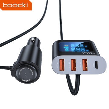 Toocki 150W Digital Display Multifunction Car Charger with 3 USB Ports for Fast Charging