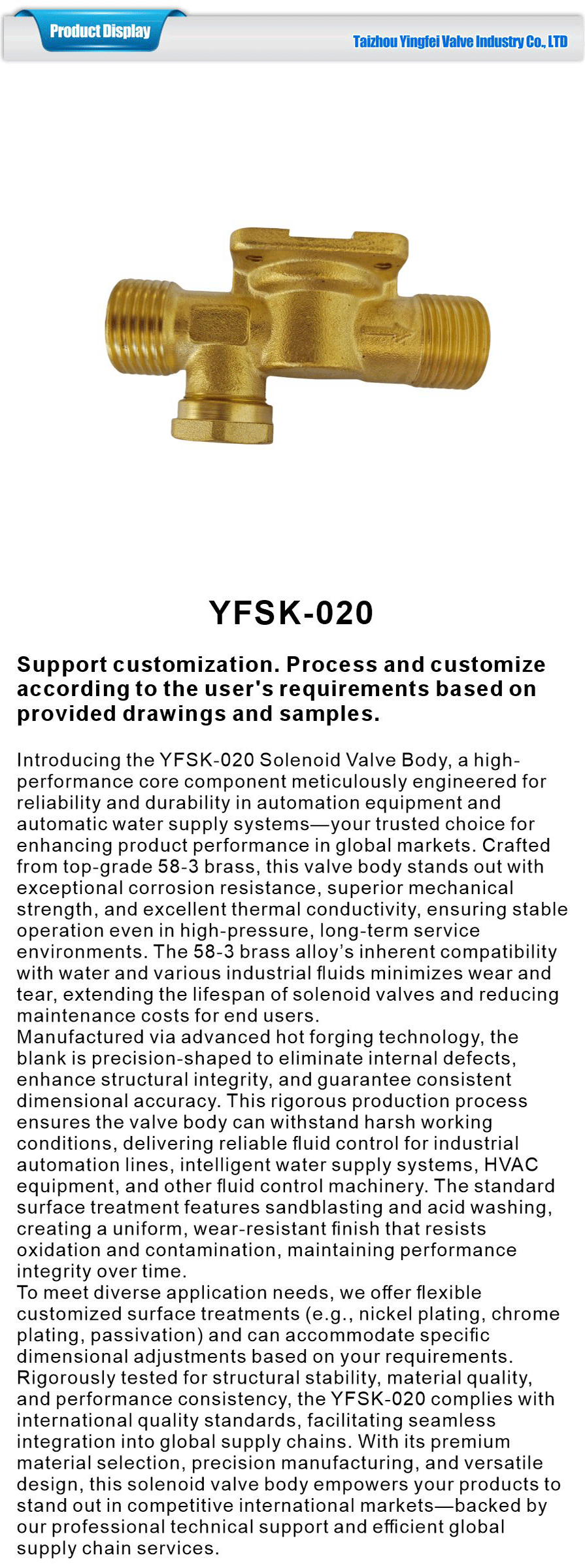 Solenoid valve body-xiangqing1-YFSK-020