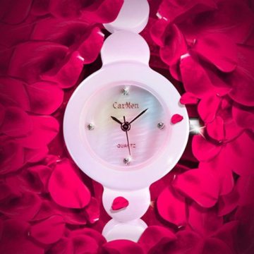 round case pink women ceramic watches