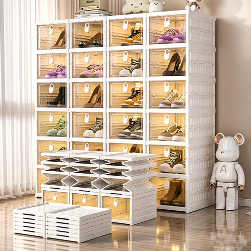 Foldable Shoe Storage Cabinet with Adjustable Shelves