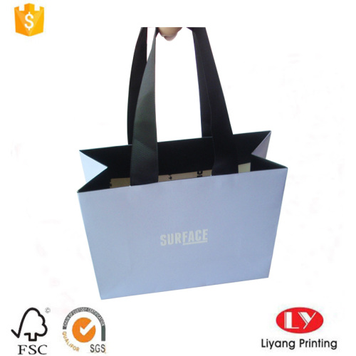 Blue Paper Gift Bag With Ribbon Handle